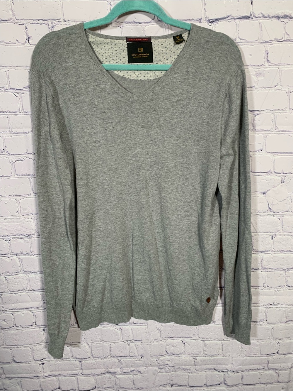 Scotch&Soda Mens True Gentleman V-Neck Lightweight Sweater Gray Size M Preppy